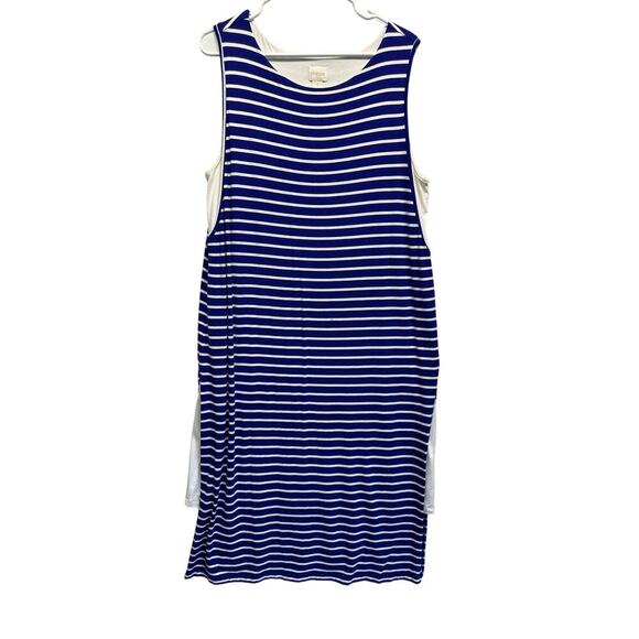 CHICO'S Dress Size XL (3) Blue White Striped Double-Layer Pullover w/Slits Vaca - Picture 1 of 10